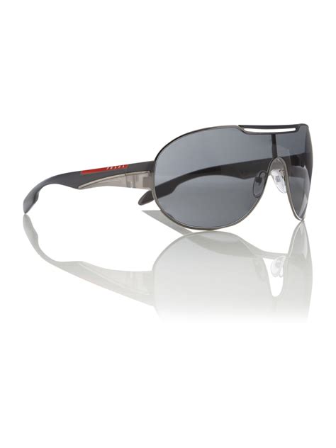 prada sport gunmetal wrap shield sunglasses|Linea Rossa Collection Men's Sunglasses .